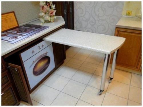 Выдвижная столешница на кухне. Выдвигающийся стол для кухонной комнаты