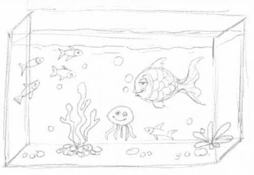 АКВАРИУМ рисунок. Прямоугольный АКВАРИУМ с рыбами