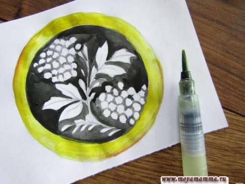 Роспись тарелки хохлома. Хохломская роспись «Тарелка» гуашью