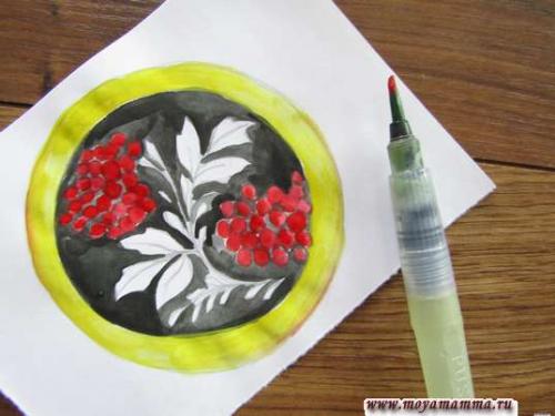 Роспись тарелки хохлома. Хохломская роспись «Тарелка» гуашью