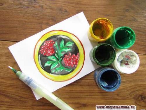 Роспись тарелки хохлома. Хохломская роспись «Тарелка» гуашью